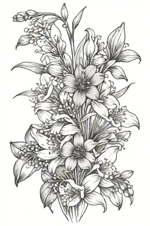Lilly Of The Valley And Cosmos Line Drawing
