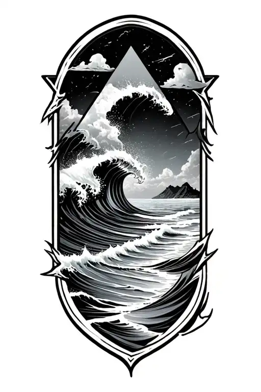 Ocean Waves And Beach With Recovery Triangle