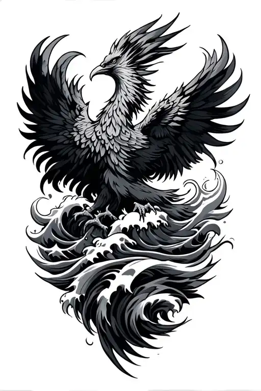 Phoenix Rising Tribal With Ocean Waves