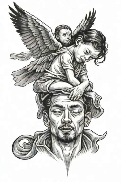 Carrying A Child On Shoulders Inside Heaven