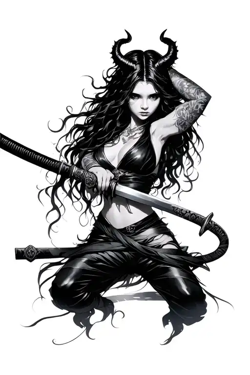 Demon Girl Wrapped Around Katana