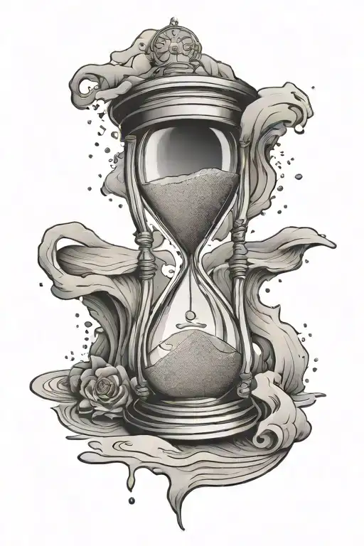 Hour Glass Running Out Of Sand With Clock