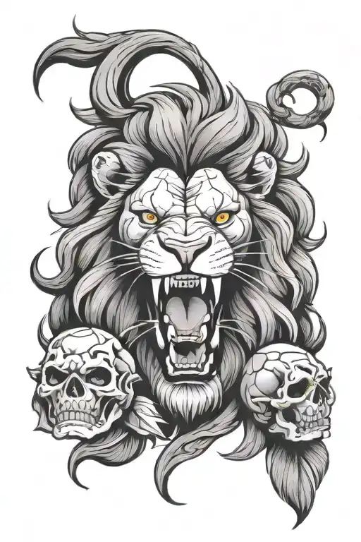 Angry Lion With Skulls