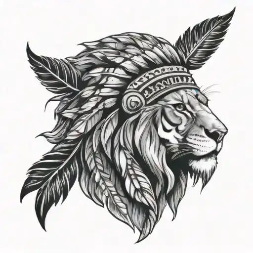 American Native Indian And Lion