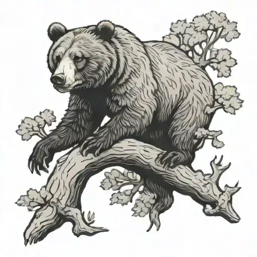 Grizzly Bear And Oak Tree