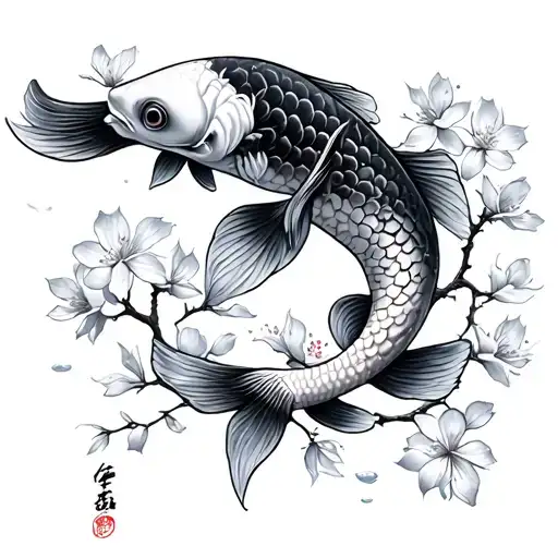 Koi Fish Cherry Blossom Tree Water Darken Everything Add