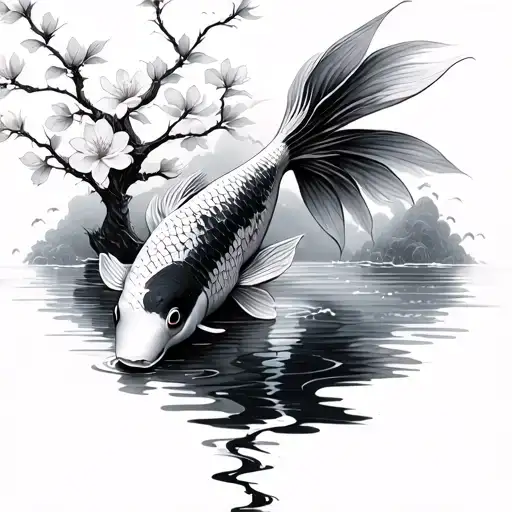 Koi Fish Cherry Blossom Tree Water Darken Everything