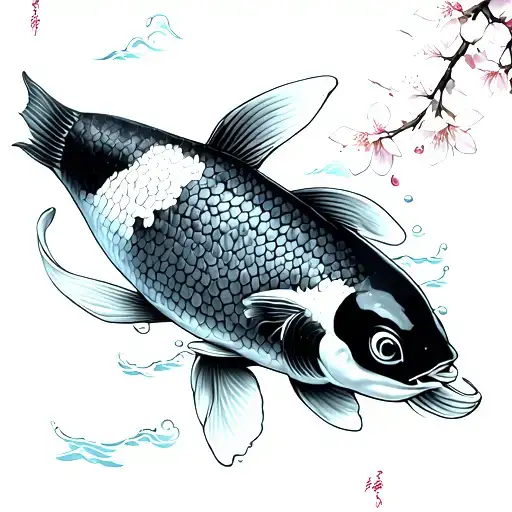 Koi Fish Cherry Blossom Tree Water Waves
