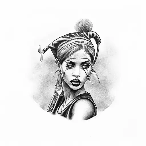 Rapper Girl In Chicano Style On Old Sports Car