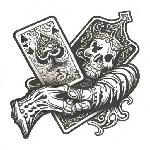 Skeleton Hand Holding Ace Of Spades 2 Of Spades Big Joker And Little Joker