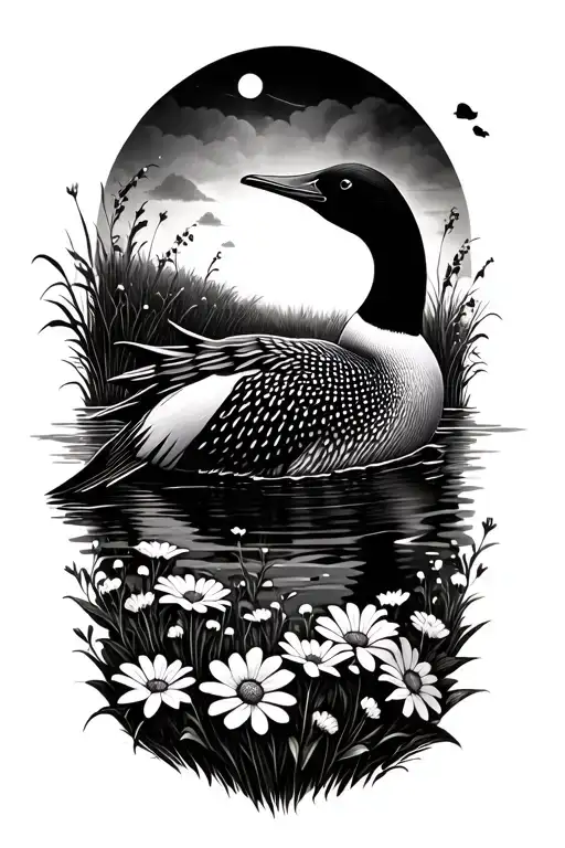 Gothic Loon Swimming Through A Field Of Flowers