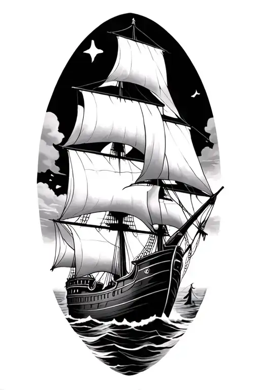 Pirate Ship Sailing Towards