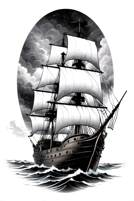 Pirate Ship Sailing Through Stormy