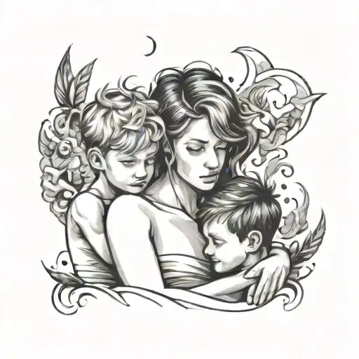 Mom Two Boys Surrounded By Elements