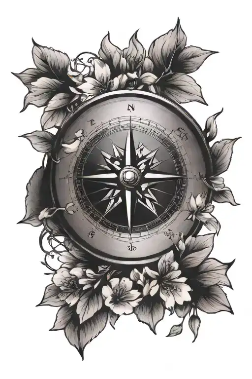 Compass With Cherry Blossoms