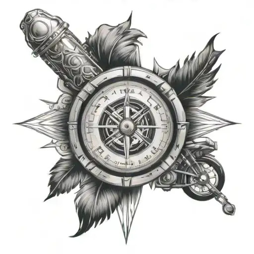 An Intricate Compass Design Incorporating Elements Of Harley Davidson Motorcycles