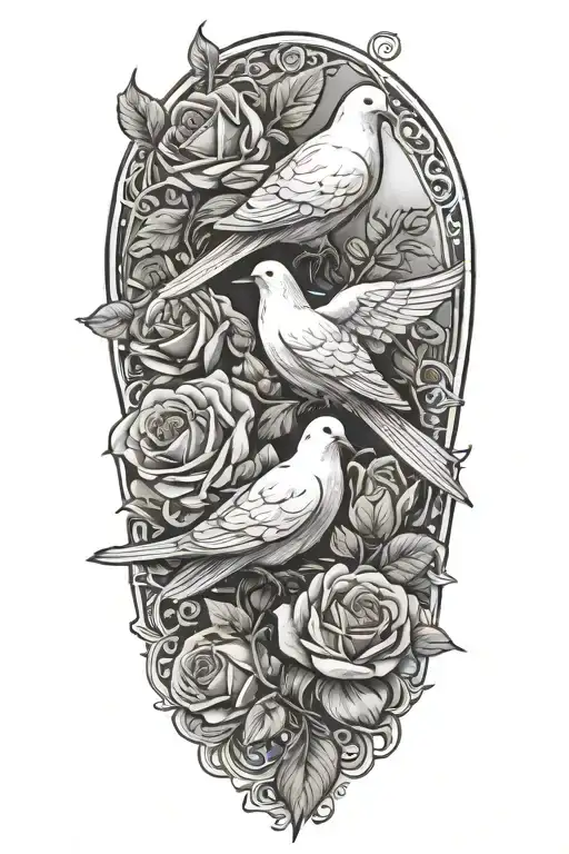 Roses And Dove Perched