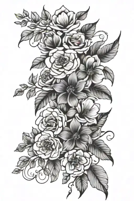 Long Mutiple Flower And Leaves In Line