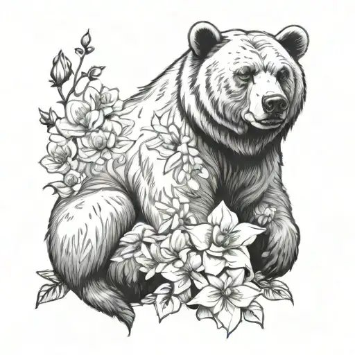 Sitting Bear Surrounded By Flowers