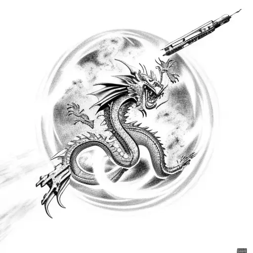 Dragon Protecting Tardis In Space