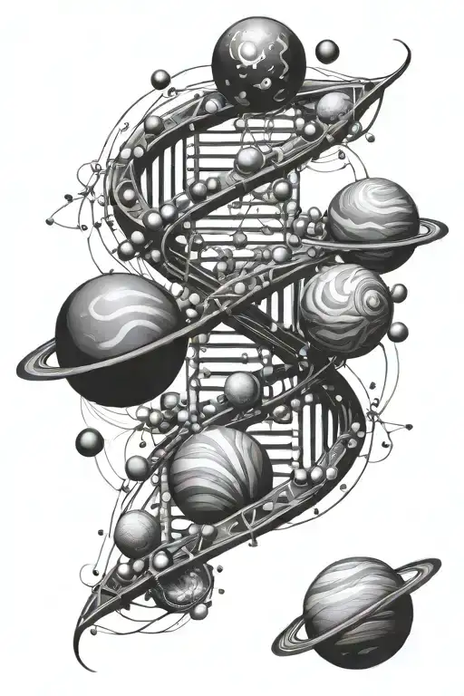 Dna Strand With Planets Orbiting