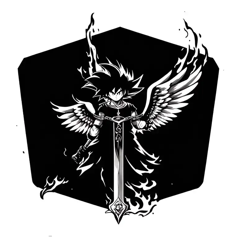 Ren Goku Sword With Wings Turned On In Fire