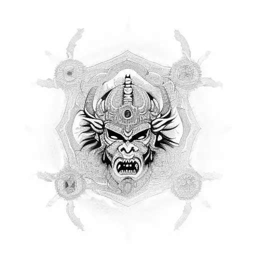 Intricate Mandala Pattern With A Subtle Incorporation Of A Demon Samurai Mask