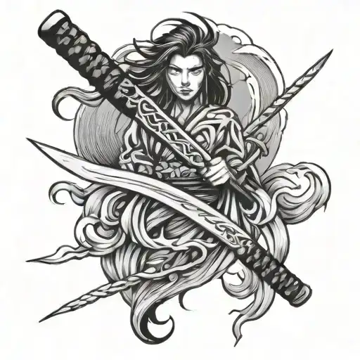 Katana With Waves Wrapped Around It