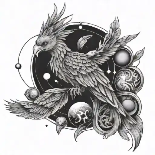 Detailed Phoenix With Solar System Lines Ontegrated