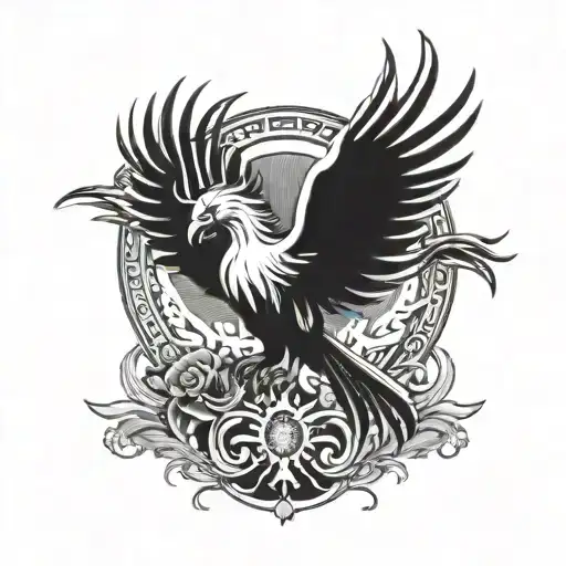 Black And White Phoenix With Consciousness Elements Behind It