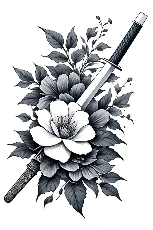 Samurai Sword And Flower