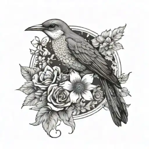 Flowers Moon Sun Bird With Flowers