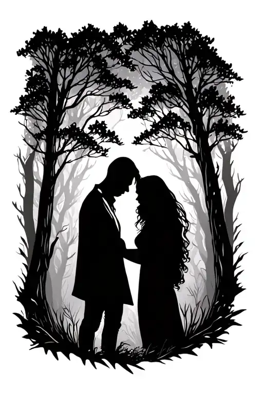 Forest Behind Couple Silhouette