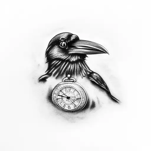 Raven Holding A Pocket Watch By The Chain In Its Mouth