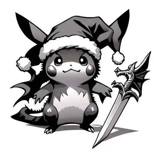 Picachu Wearing A Runescape Santa Hat Holding A Dragon Dagger
