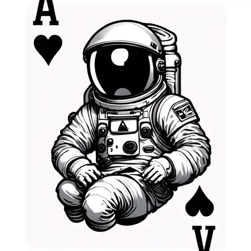 Playing Card Number 4 Of Hearts With Astronaut In Middle