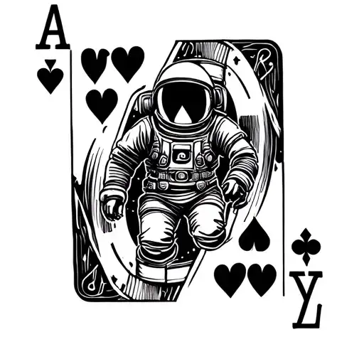 Playing Card Number 4 Of Hearts With Astronaut In Middle With The Playing Card Lines