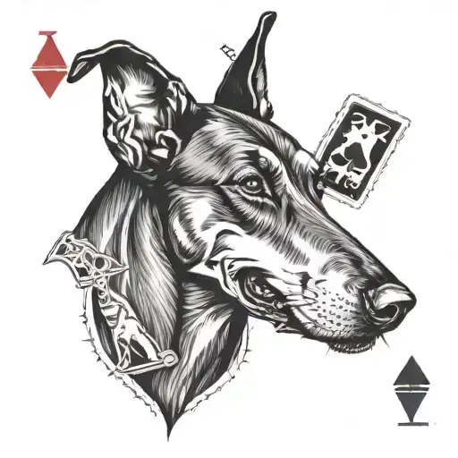 Doberman And Joker Card