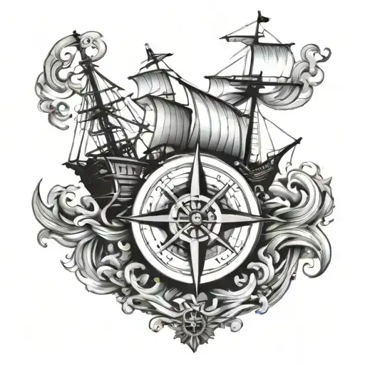 Ship And Anchorand Compass And Clock Face