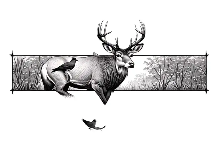 Line Drawing Of A Stag With A Bird Sitting On It