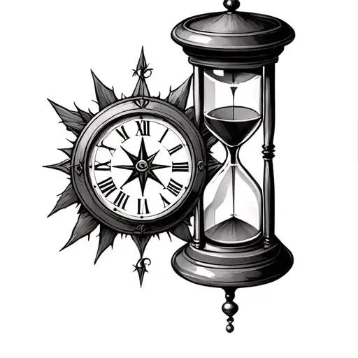 Clock Hourglass And Compass