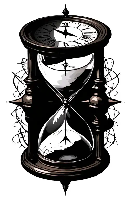 Hourglass Clock And Compass Surrounded