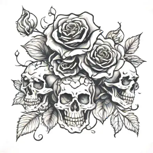 Rose Petals With Small Skulls