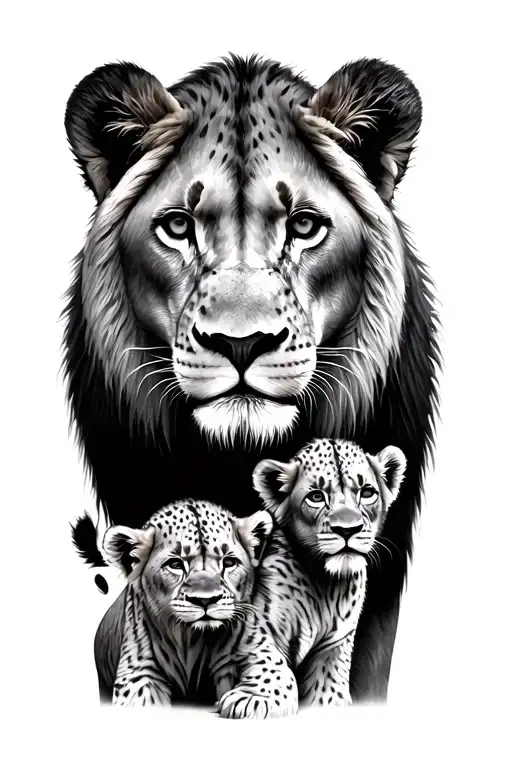 Lioness And 2 Cubs