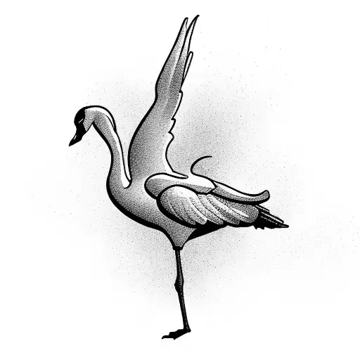 Silhouette Of A Flying Swan In Elements Of Ukrainian Ornament For Background