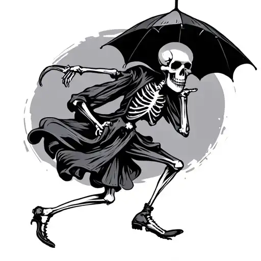 Dancing Skeleton With Hat And Umbrella