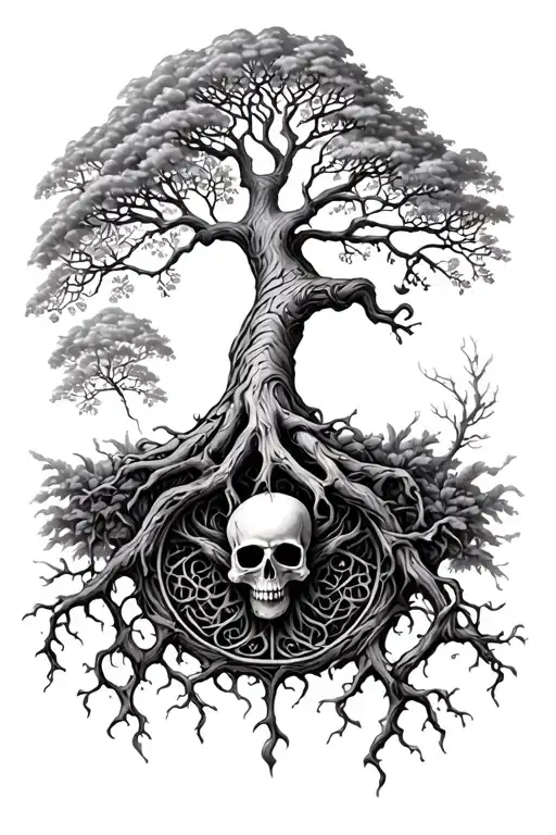Skull Beneath Tree Of Life Intertwined
