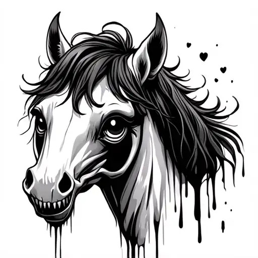 Scary But Cute Horse With Bleed And Bones Outside With Beautiful Eyes