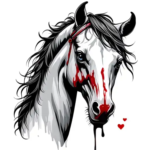 Scary Horse With Blood And Bones Outside With Beautiful Eyes