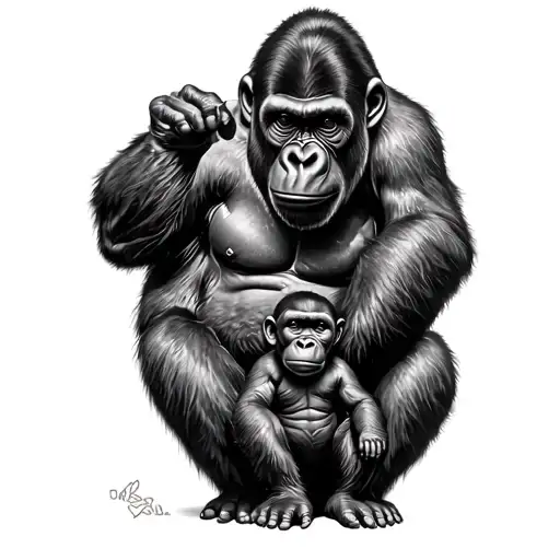 Gorilla And Baby Gorilla Playing
